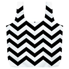 Black And White Chevron Full Print Recycle Bag (xxl) by Ket1n9