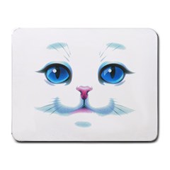 Cute White Cat Blue Eyes Face Small Mousepad by Ket1n9