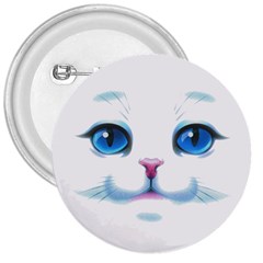 Cute White Cat Blue Eyes Face 3  Buttons by Ket1n9