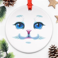 Cute White Cat Blue Eyes Face Ornament (round) by Ket1n9