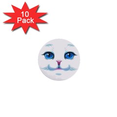 Cute White Cat Blue Eyes Face 1  Mini Buttons (10 Pack)  by Ket1n9