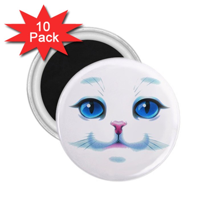 Cute White Cat Blue Eyes Face 2.25  Magnets (10 pack) 