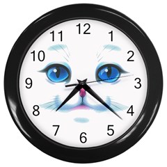 Cute White Cat Blue Eyes Face Wall Clock (black) by Ket1n9