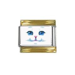 Cute White Cat Blue Eyes Face Gold Trim Italian Charm (9mm) by Ket1n9