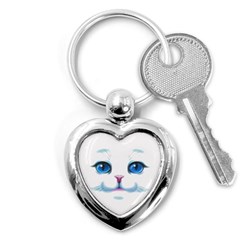 Cute White Cat Blue Eyes Face Key Chain (heart) by Ket1n9