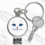 Cute White Cat Blue Eyes Face Nail Clippers Key Chain Front