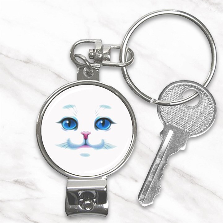 Cute White Cat Blue Eyes Face Nail Clippers Key Chain