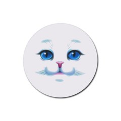 Cute White Cat Blue Eyes Face Rubber Round Coaster (4 Pack) by Ket1n9