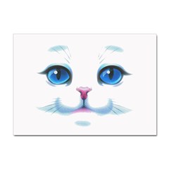 Cute White Cat Blue Eyes Face Sticker A4 (100 Pack) by Ket1n9