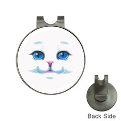 Cute White Cat Blue Eyes Face Hat Clips With Golf Markers by Ket1n9