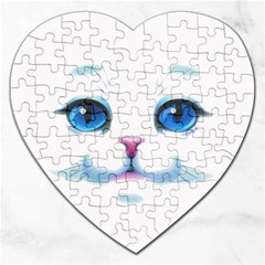 Cute White Cat Blue Eyes Face Jigsaw Puzzle (heart) by Ket1n9