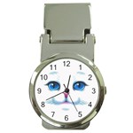 Cute White Cat Blue Eyes Face Money Clip Watches Front