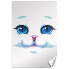 Cute White Cat Blue Eyes Face Canvas 24  X 36  by Ket1n9