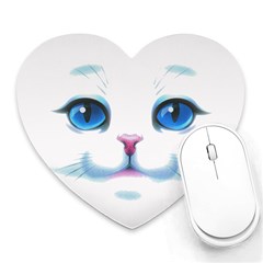 Cute White Cat Blue Eyes Face Heart Mousepad by Ket1n9