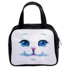 Cute White Cat Blue Eyes Face Classic Handbag (two Sides) by Ket1n9