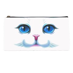 Cute White Cat Blue Eyes Face Pencil Case by Ket1n9