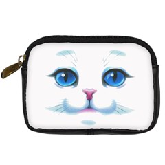 Cute White Cat Blue Eyes Face Digital Camera Leather Case by Ket1n9