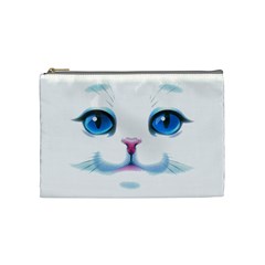 Cute White Cat Blue Eyes Face Cosmetic Bag (medium) by Ket1n9