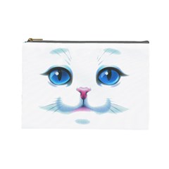 Cute White Cat Blue Eyes Face Cosmetic Bag (large) by Ket1n9