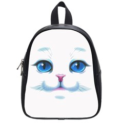 Cute White Cat Blue Eyes Face School Bag (small) by Ket1n9