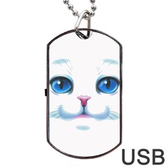 Cute White Cat Blue Eyes Face Dog Tag Usb Flash (two Sides) by Ket1n9