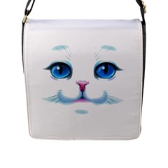 Cute White Cat Blue Eyes Face Flap Closure Messenger Bag (l) by Ket1n9