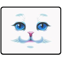 Cute White Cat Blue Eyes Face Two Sides Fleece Blanket (medium) by Ket1n9