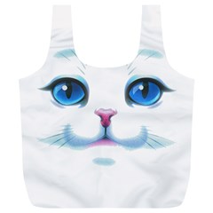 Cute White Cat Blue Eyes Face Full Print Recycle Bag (xl)