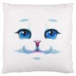 Cute White Cat Blue Eyes Face Large Premium Plush Fleece Cushion Case (Two Sides) Front