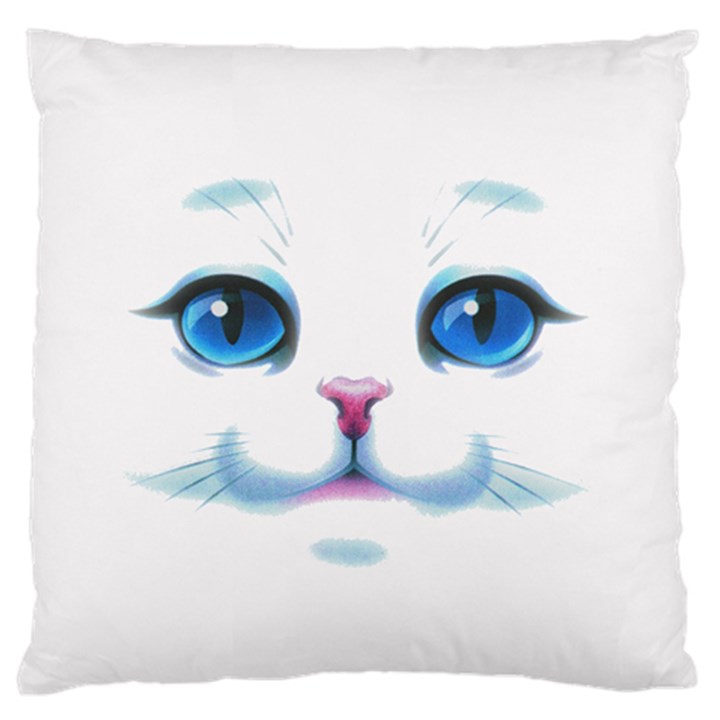 Cute White Cat Blue Eyes Face Large Premium Plush Fleece Cushion Case (Two Sides)