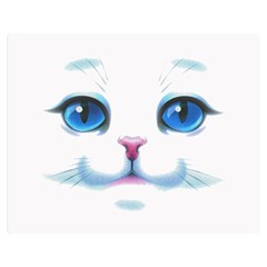 Cute White Cat Blue Eyes Face Two Sides Premium Plush Fleece Blanket (medium) by Ket1n9