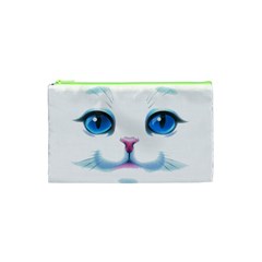 Cute White Cat Blue Eyes Face Cosmetic Bag (xs) by Ket1n9