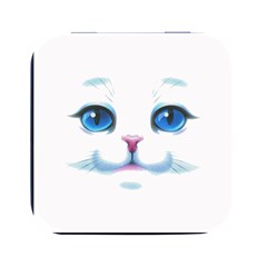 Cute White Cat Blue Eyes Face Square Metal Box (black) by Ket1n9