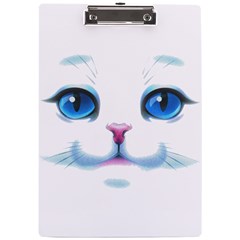 Cute White Cat Blue Eyes Face A4 Acrylic Clipboard by Ket1n9