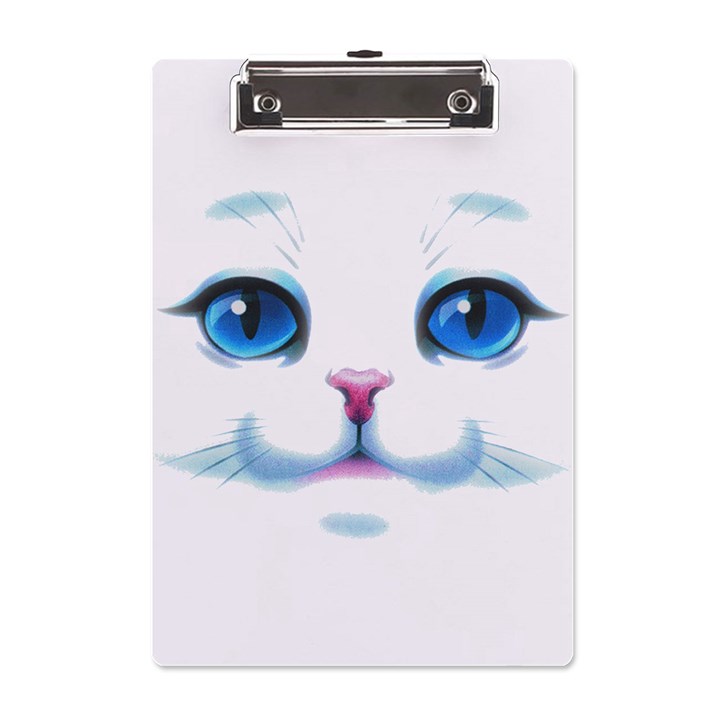 Cute White Cat Blue Eyes Face A5 Acrylic Clipboard