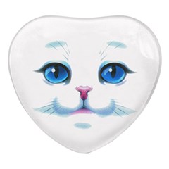 Cute White Cat Blue Eyes Face Heart Glass Fridge Magnet (4 Pack) by Ket1n9