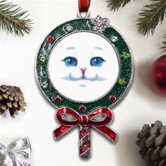 Cute White Cat Blue Eyes Face Metal X mas Lollipop With Crystal Ornament by Ket1n9