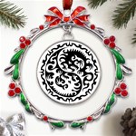 Ying Yang Tattoo Metal X mas Wreath Ribbon Ornament Front