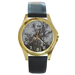 Nature s Resilience: Tierra Del Fuego Forest, Argentina Round Gold Metal Watch by dflcprintsclothing