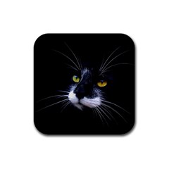 Face Black Cat Rubber Square Coaster (4 Pack) by Ket1n9