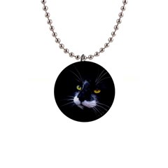 Face Black Cat 1  Button Necklace by Ket1n9