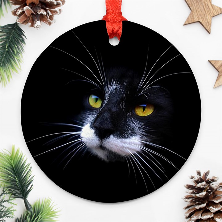 Face Black Cat Round Ornament (Two Sides)