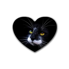 Face Black Cat Rubber Heart Coaster (4 Pack)