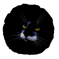 Face Black Cat Large 18  Premium Flano Round Cushions by Ket1n9