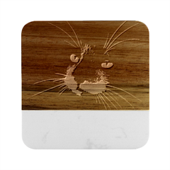 Face Black Cat Marble Wood Coaster (square)