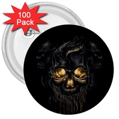 Art Fiction Black Skeletons Skull Smoke 3  Buttons (100 Pack)  by Ket1n9