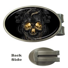 Art Fiction Black Skeletons Skull Smoke Money Clips (oval)  by Ket1n9