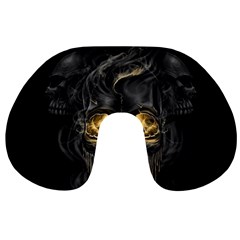 Art Fiction Black Skeletons Skull Smoke Travel Neck Pillow by Ket1n9