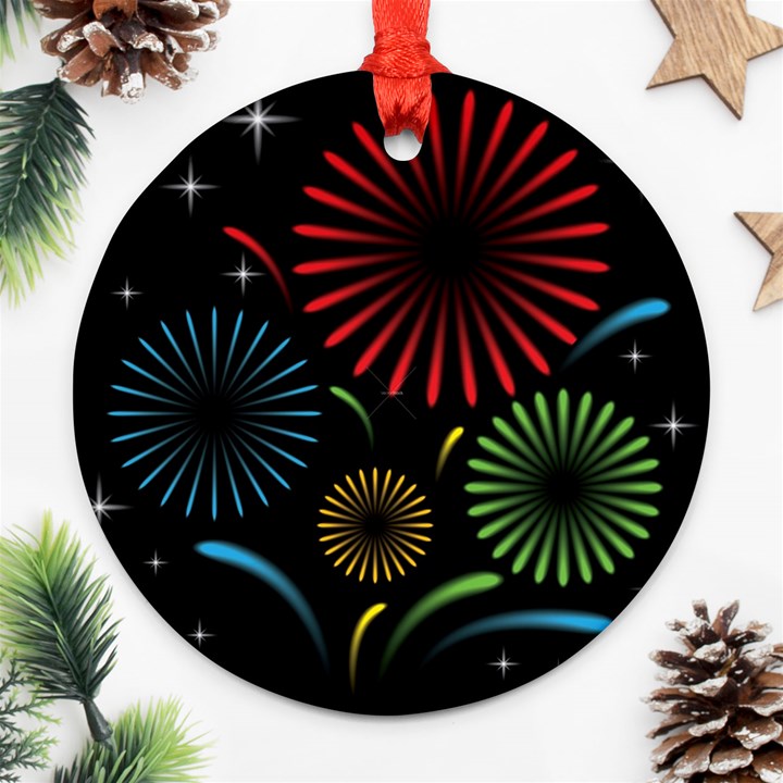 Fireworks With Star Vector Round Ornament (Two Sides)