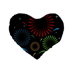 Fireworks With Star Vector Standard 16  Premium Flano Heart Shape Cushions by Ket1n9